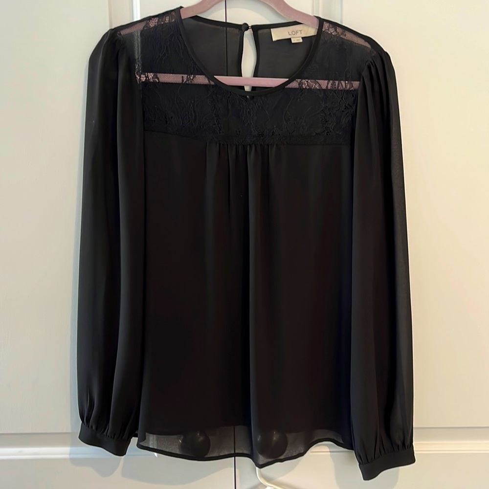 Loft black blouse. Never worn! Pretty lace detailing